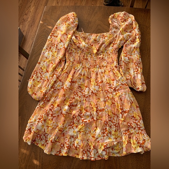 L*Space Floral Cassidy Smocked Mini Dress Square Neckline Long Sleeve - Picture 2 of 7